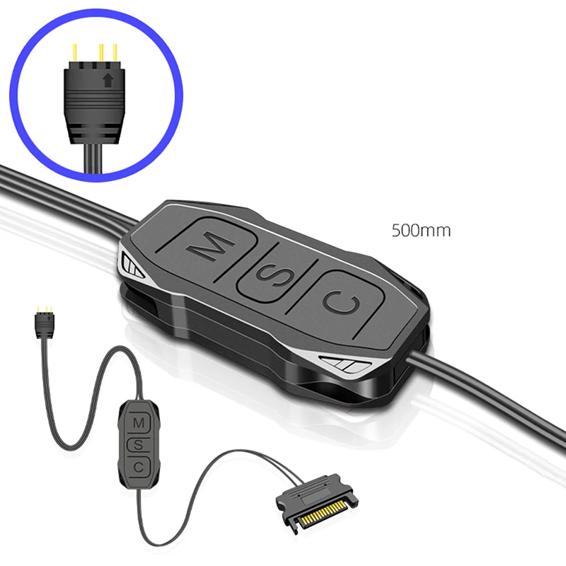 

ARGB Controller Lengthen Cable Wide Compatibility 3 Pin To SATA Pin Power Supply Case Fan Black Mini RGB Controller