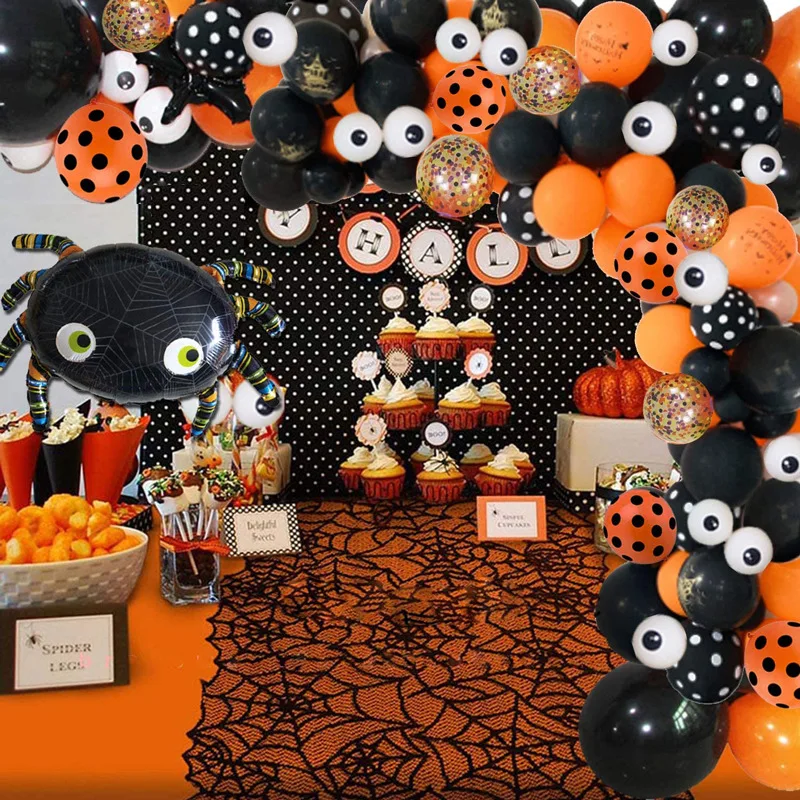 

Halloween Party Balloons Black Orange Balloon Balloon Garland Arch Bat Spider Skull Ghost Foil Balloons Halloween Party Supplies
