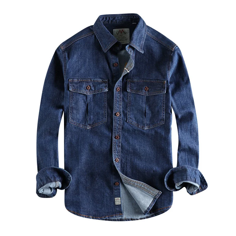 

Denim Brand Men's Elastic Primary Shirt Long -sleeved Thick Pocket Shirt Wild Jacket With Large Pocket Work Shirt Versatile Coat