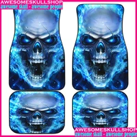 set 4 pcs blue flaming fire skull grim reaper skeleton car mat skull car accessories skull car protector skull mat carpet sk