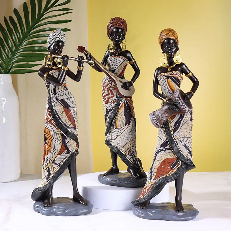 

Resin African Drum Musician Statue Modern Art Figure Living Room Office Interior Decoration Accessories New Year Gifts