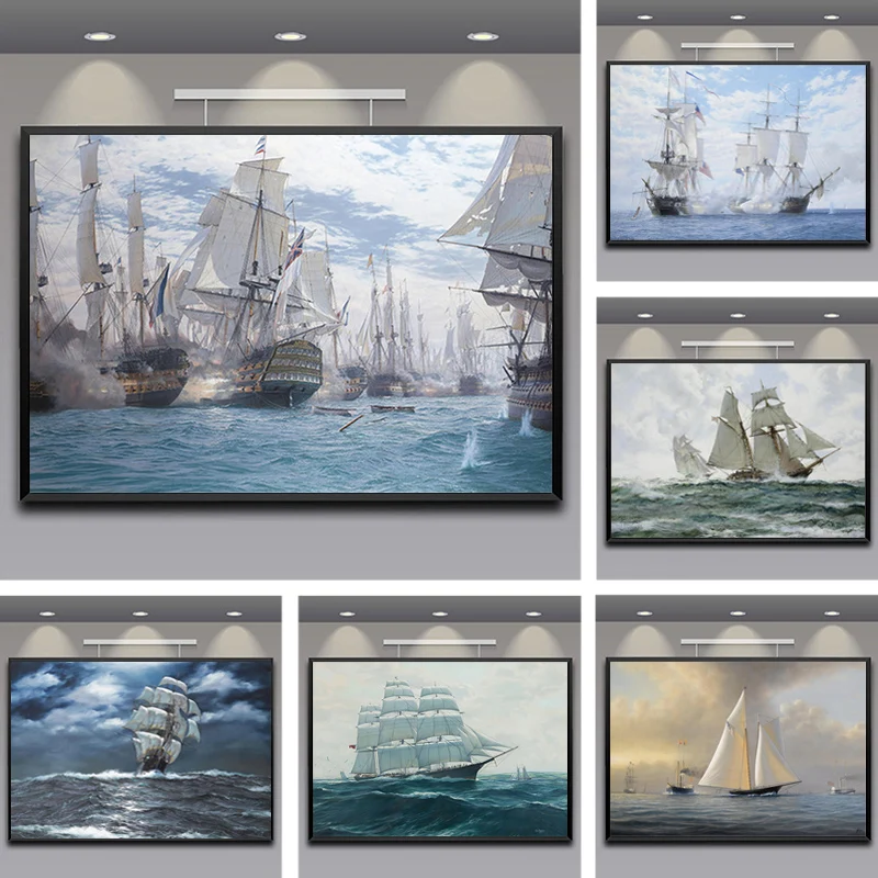 

Картина на холсте корабль парусный ретро белый парусник лодка Северный морской пейзаж Плакаты HD печать Настенная картина для гостиной дома...