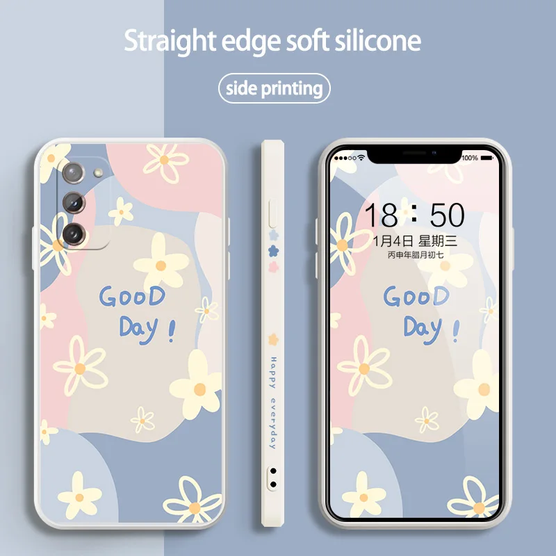 

Flower Silicone Square Phone Case For Samsung Galaxy Note 8 9 10 20 Ultra M02 M10 M11 M12 M21 M22 M31 M30S M51 M60S M80S Cover