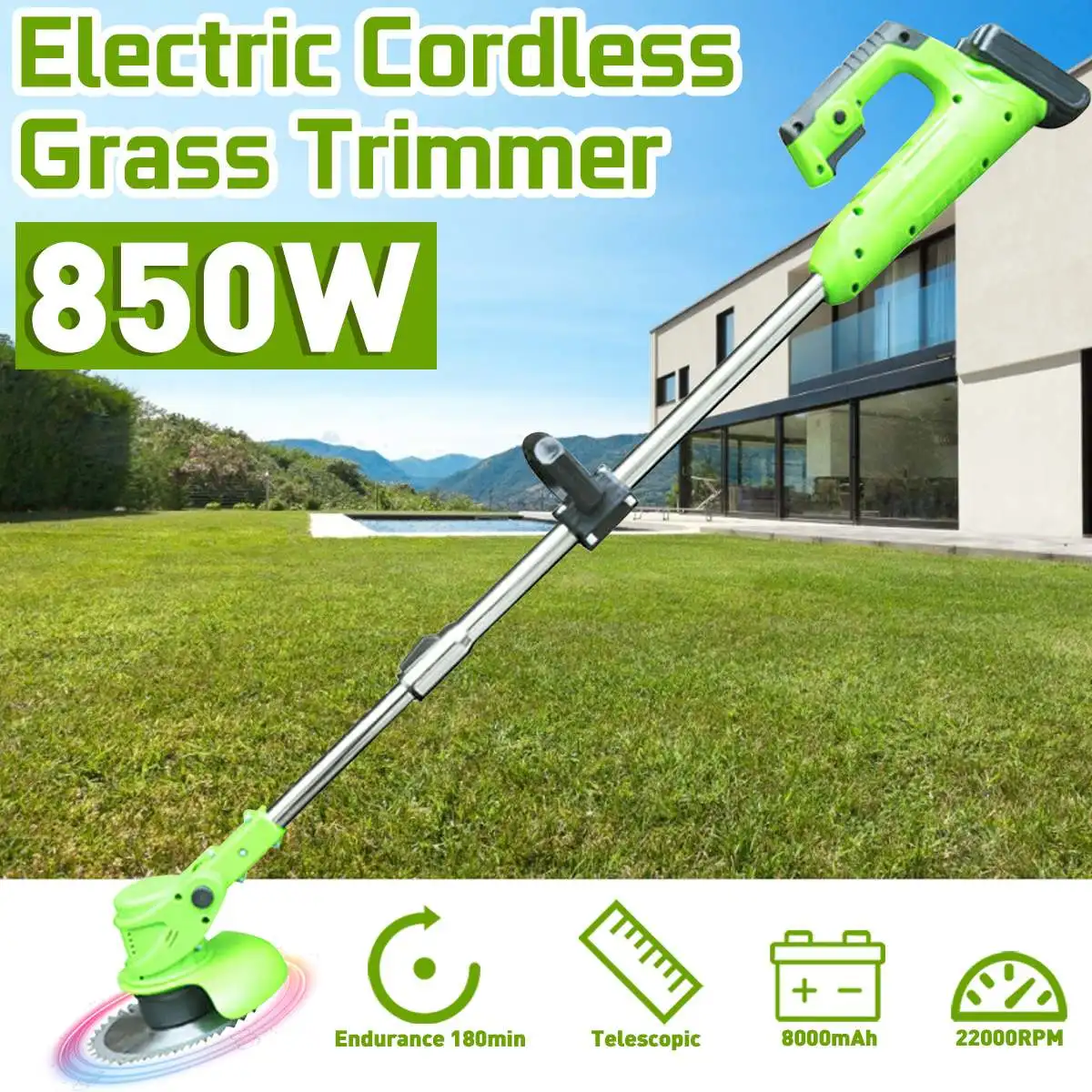 12V/24V 850W Electric Cordless Grass Trimmer Lawn Mower Weeds Cutter Machine Length Adjustable Garden Tools With 8000mAh Battery