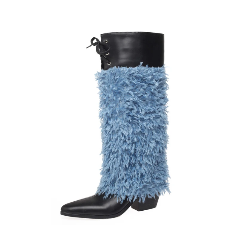 2024 зимние новые модные сапоги до колена из искусственного меха для женщин Европа