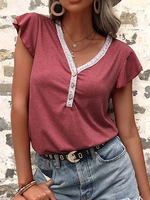 chic woman blouse 2022 new summer red v neck t shirt womens european and american national style short sleeved design top