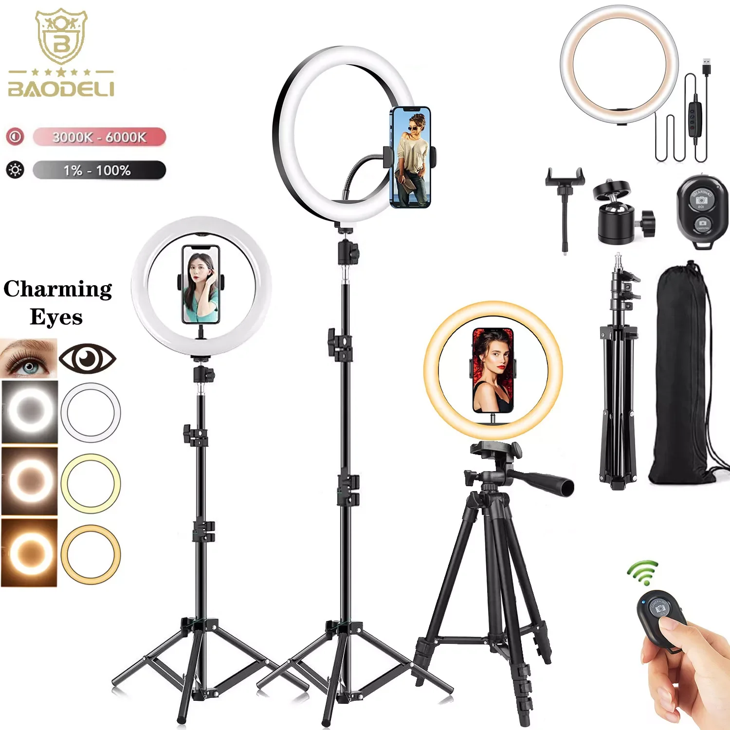 

10" 26cm LED Selfie Ring Light Photography Video Light RingLight Phone Stand Tripod Fill Light Dimmable Lamp Trepied Stream