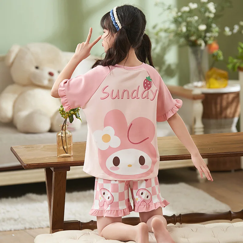 

New Anime Kawaii Sanrio Kuromi Pajama Set HelloKitty Cinnamoroll Girl Summer Cartoon Cute Short Sleeve Parent Child Home Clothes