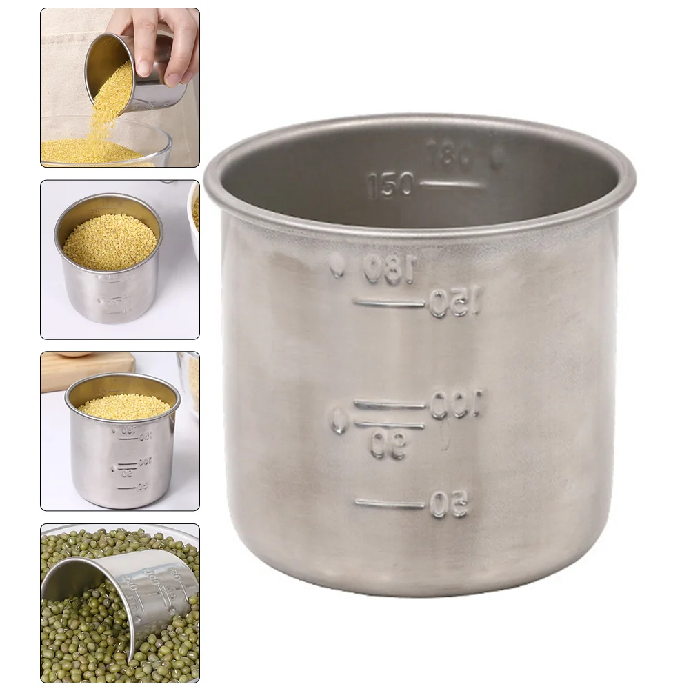 

Stainless Rice Cooker Steel Measuring Cup Household Multi-size Tool 6.7X6.7X6CM Storage Container Silver Easy-to-handle