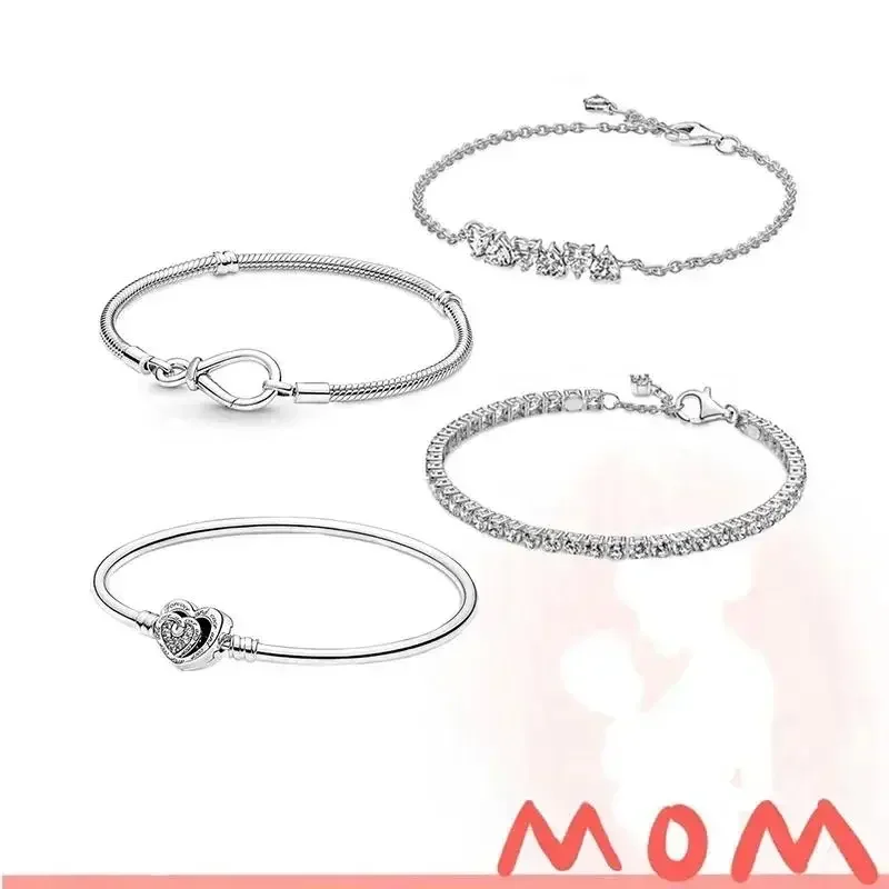 2024 Mother's Day New 100% Sterling Silver Infinity Knot Snake Chain Bracelet Shiny Tennis Feminine Festive Jewelry
