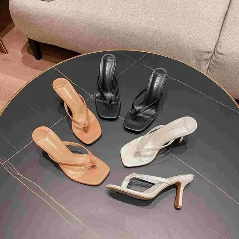 

Summer 2022 Fashion Women Heel Flip Flop Black High Heels White Sandals Ladies Muller Slippers
