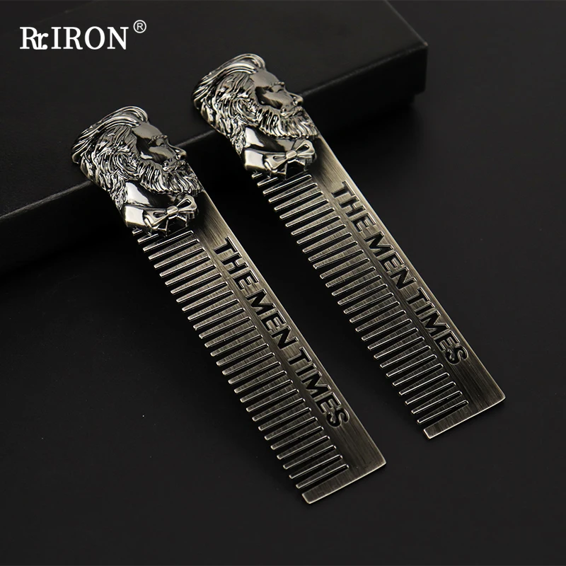 

RIRON Senior Metal Beard Comb for Men Mustache Care Shaping Template Tools Pocket Size Silver Hair Combs