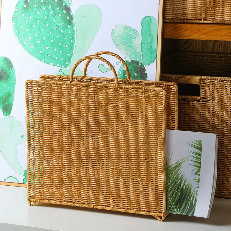 

CAMIGEL Living Room, Study, Magazine Storage Basket, Creative Rattan Book and Newspaper Storage Basket