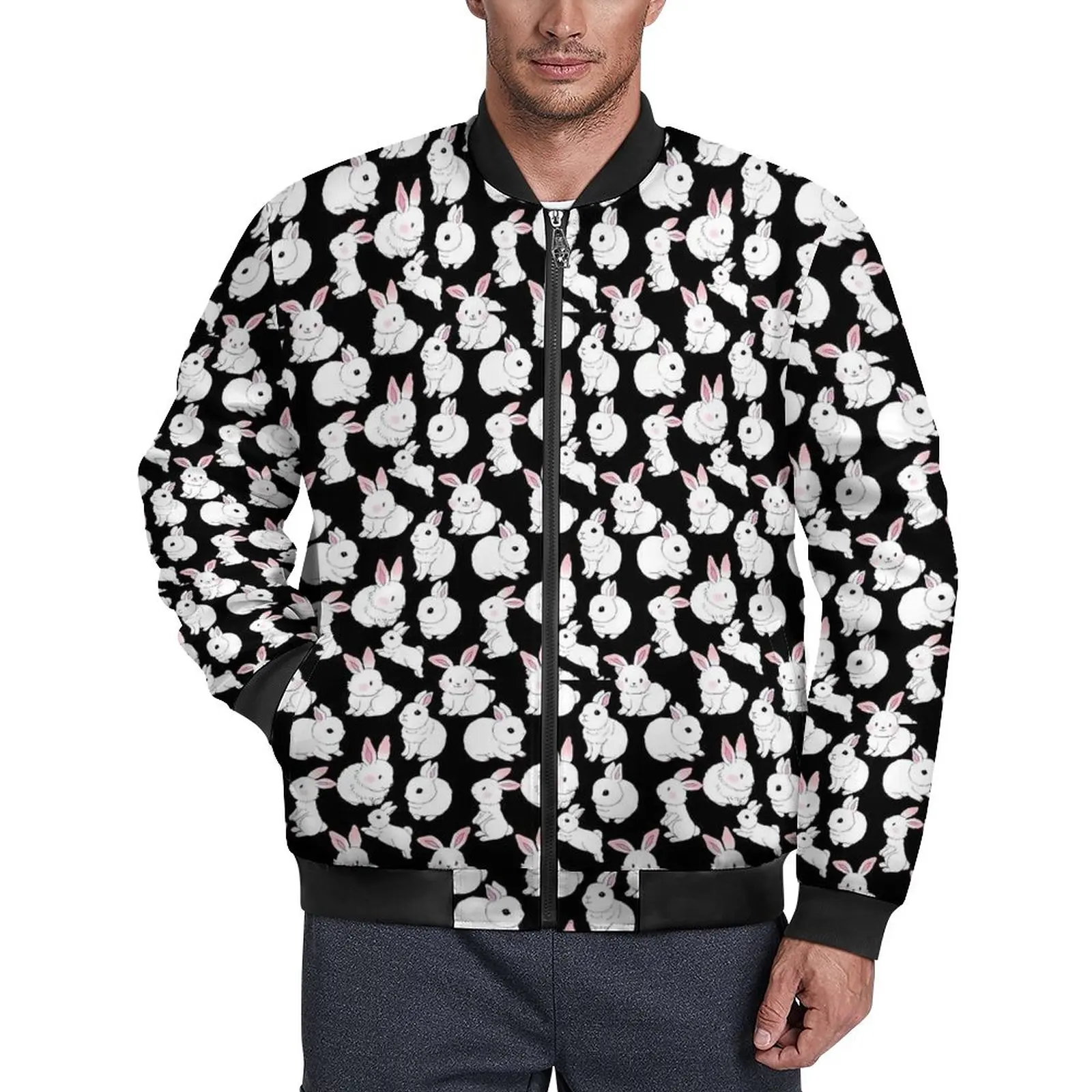 

White Rabbits Jackets Animal Print Hooded Autumn Coats Man Modern Casual Jacket Pattern Classic Oversize Windbreakers Gift