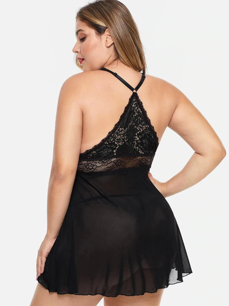 5xl размера плюс Halter Babydoll женское сексуальное нижнее белье с V-образным вырезом