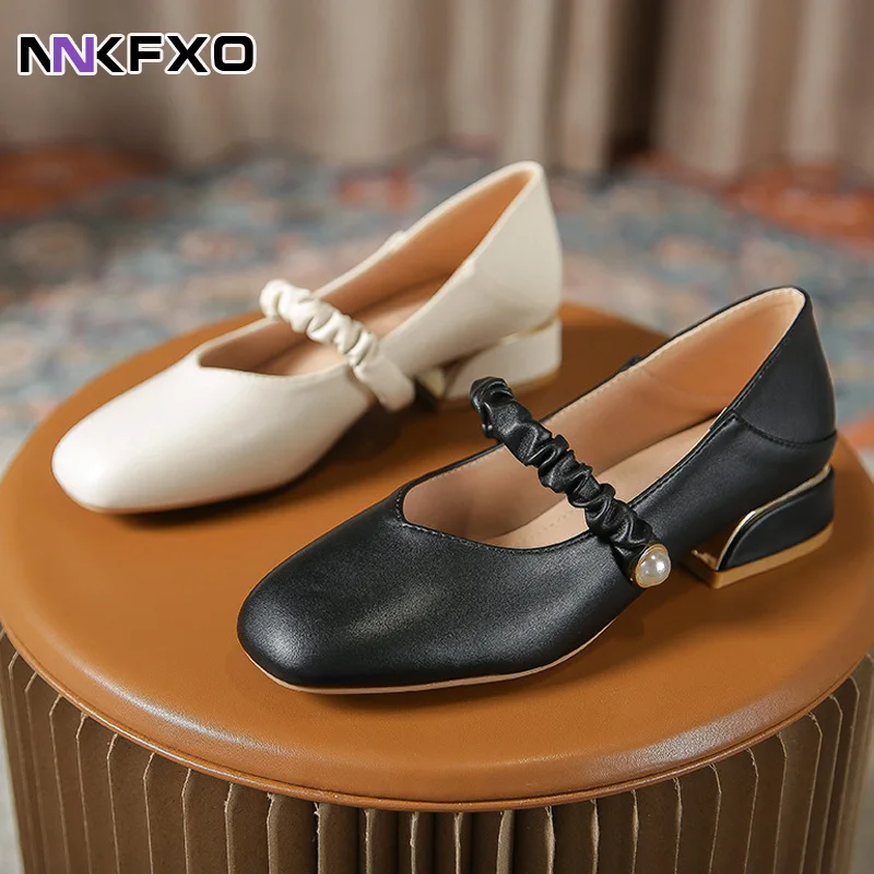 

2023 New Women's Low Heel Loafers Square Toe Vintage Mary Janes Versatile Casual Spring and Autumn Shoes
