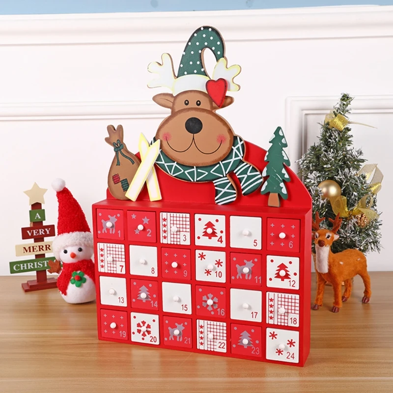 

Календарь с обратным отсчетом на 24 дня и Рождество, деревянный Лось с ящиками, украшение 87HA