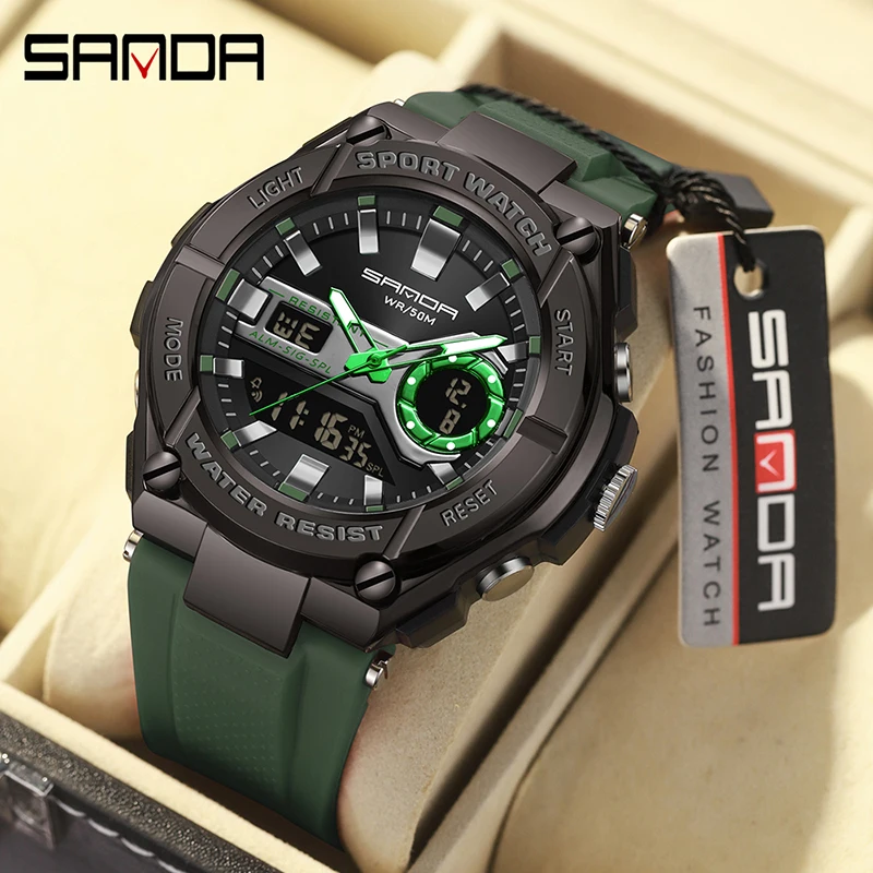 

SANDA 3123 Fashion Back Light Shockproof Sports Watches Mens 5bar Waterproof 2 Time Led Digital Wristwatches Male Reloj Hombre