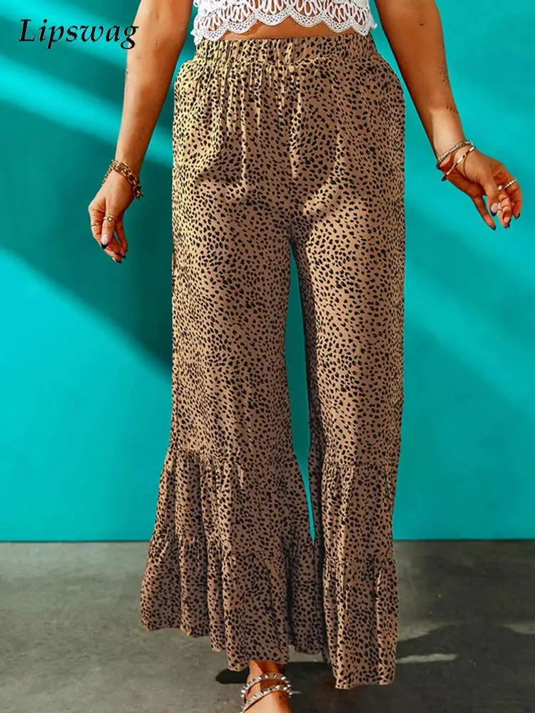 

Elegant Loose Draped Flare Pants Women Vintage Polka Dot Printed High Waist Trousers Ladies Casual Fashion Long Pant Streetwear