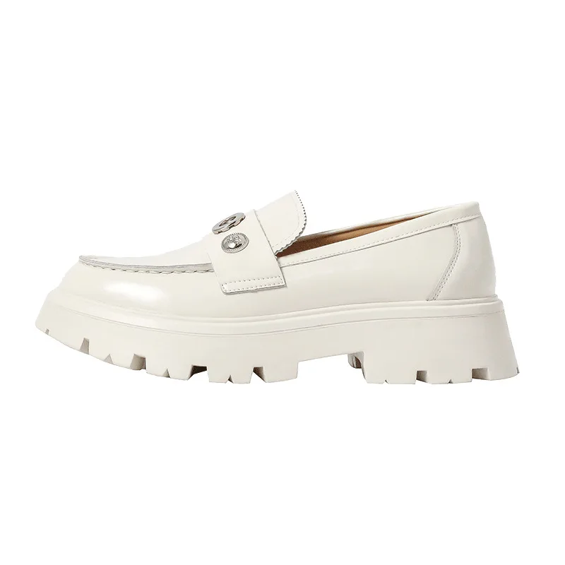 

Womens Loafer Shoes Ladies Spring Genuine Leather Student Shoes Female British Style Retro Lazy Trend Casual Platform Shoes
