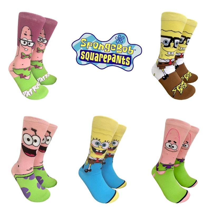 

Kawaii SpongeBob SquarePants Socks Male Anime Patrick Star Cartoon Character Middle Tube Casual Breathable Sports Funny Socks