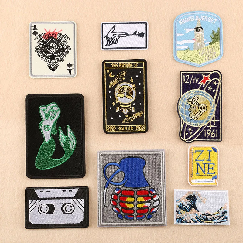 

Креативная вышивка, нашивки с утюгом, кассета, магнитная лента, значки с карточками русалки, прямоугольная тканевая аппликация для мужской ...