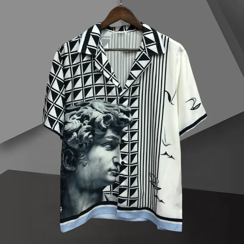 

Summer Shirts Color Contrast Portrait Print Men Shirt Streetwear Social Blusa Camisa Masculina Hawaii Shirt Chemise Homme