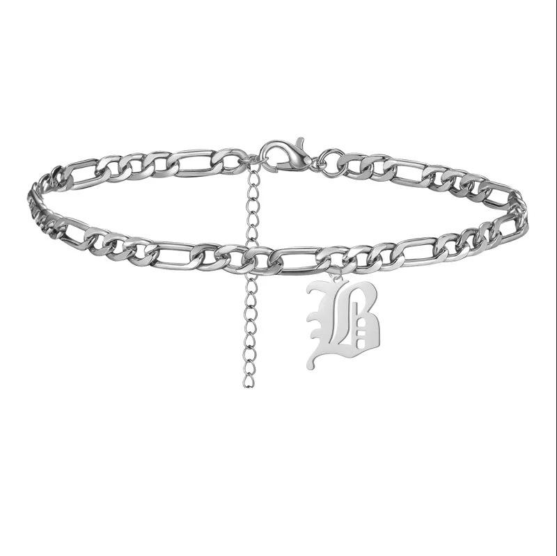 

Hot Sale New Fashion Silver Anklet Stainless Steel Anklet 26 Retro English Letter Stainless Steel Anklet