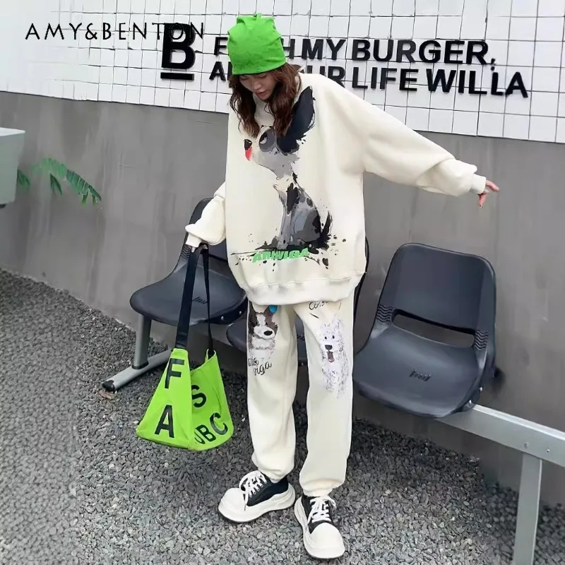 Модный повседневный спортивный костюм с принтом граффити большого размера