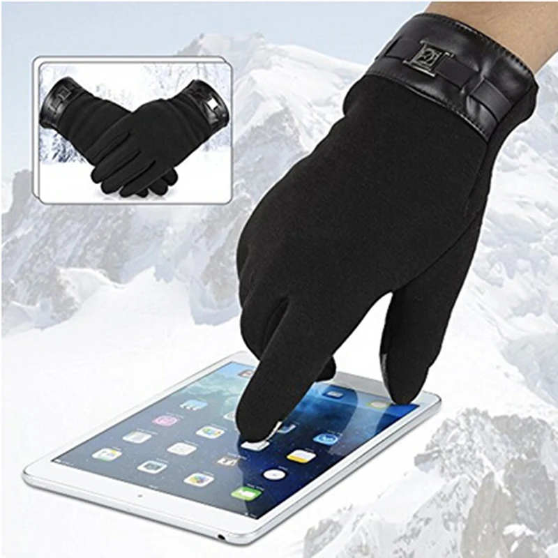 

Варежки мужские зимние спортивные плюшевые, толстые теплые варежки из хлопка, эластичные кожаные перчатки для вождения с сенсорным экраном