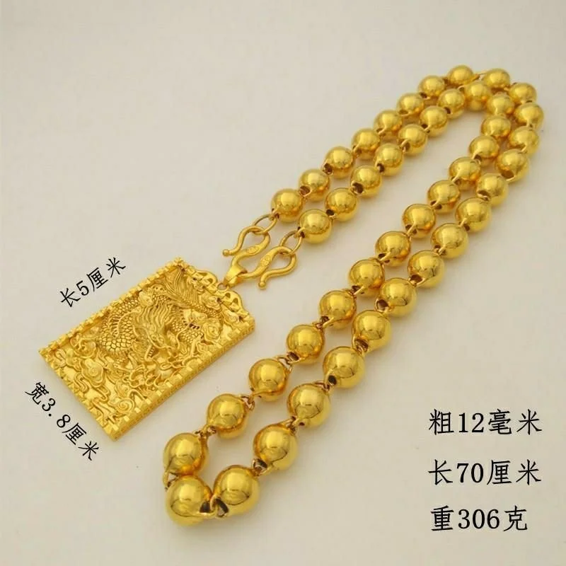 

Vietnam Necklace Hollow Smooth Round Beads Colorless Men's Copy 100% Real Gold Dragon Pendant for Women
