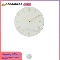high quality simple nordic wall clock metal frame round quartz marble swing specialty wall clock modern design room decoration