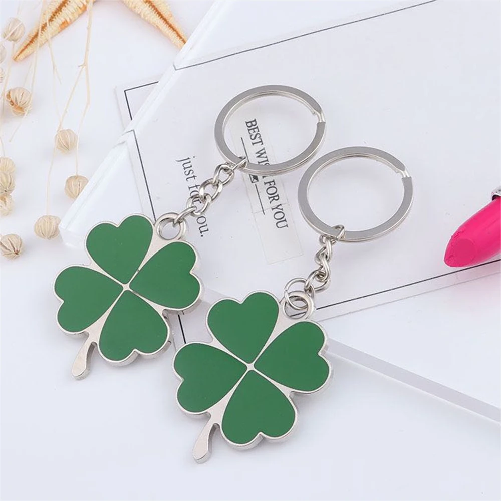 

Green Four-Leaf Clover Fortune Keychain Charms Creative Key Ring Gift For Friend Lover Bag Ornaments Car Key Holder Accessories