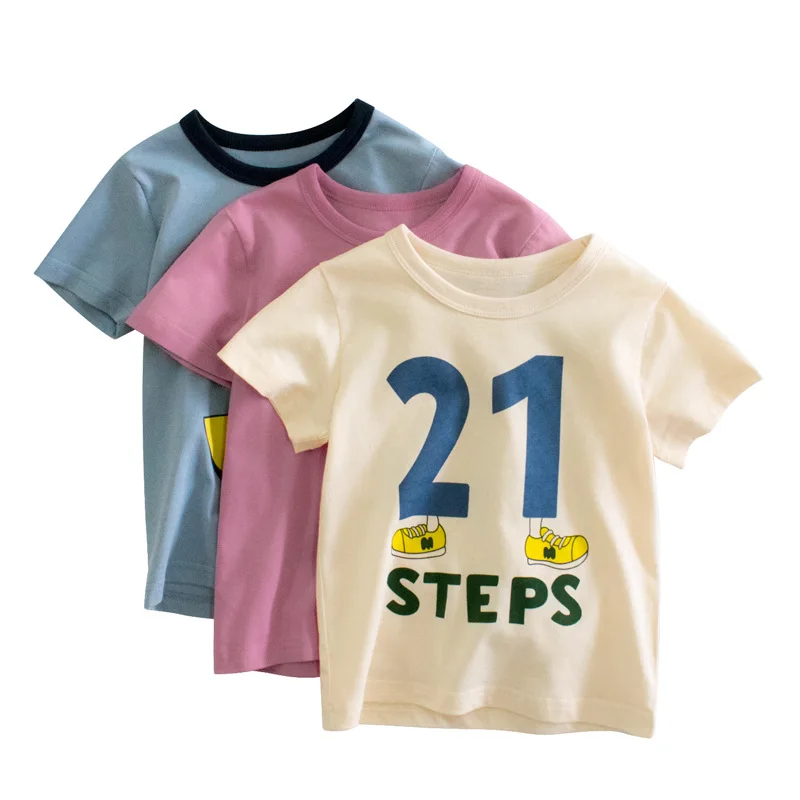 

2022 Kids Short Sleeve T-Shirts 100% Cotton Children Letter Number Sport Casual Bottom Shirts Summer Boys Girls Top Tees