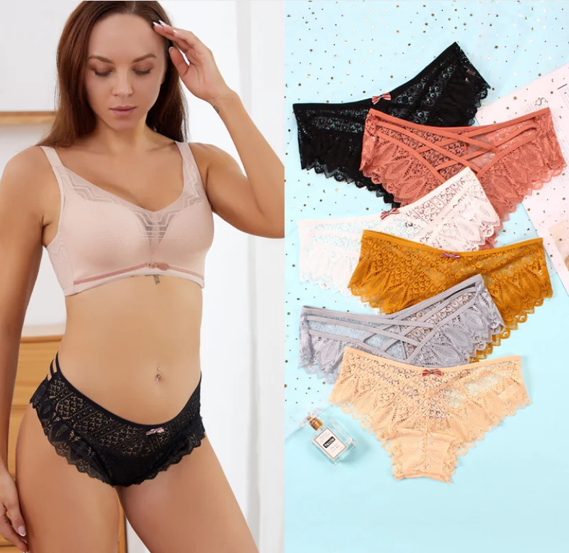 

High-end lace bowknot cross belt women's briefs