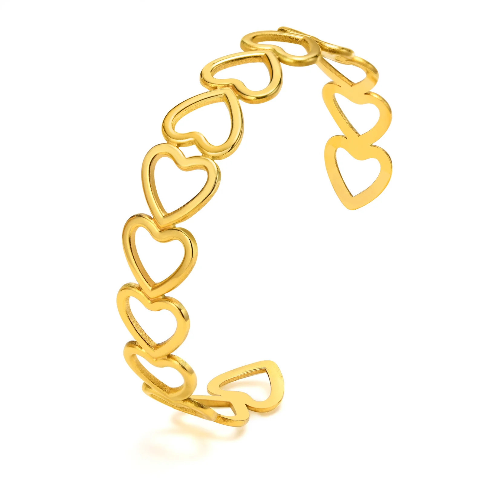 

Hollow Heart Cuff Bracelet, Stainless Steel Golden Bangle Adjustable for Women, Unique Stackable Jewelry