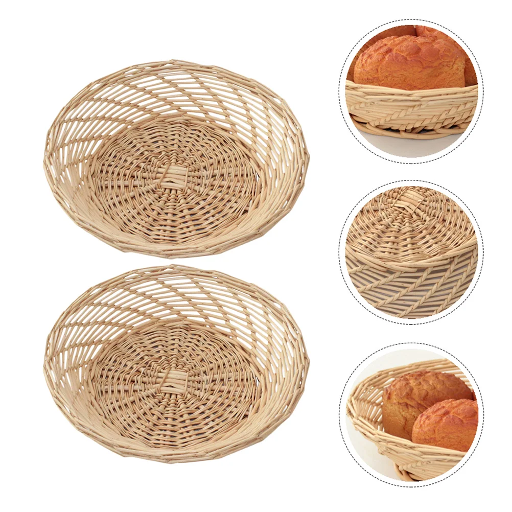 

Basket Fruit Bread Storage Servingorganizer Desktop Baskets Wicker Bowl Woventray Wood Tabletop Sundries Stand Decorative Snack