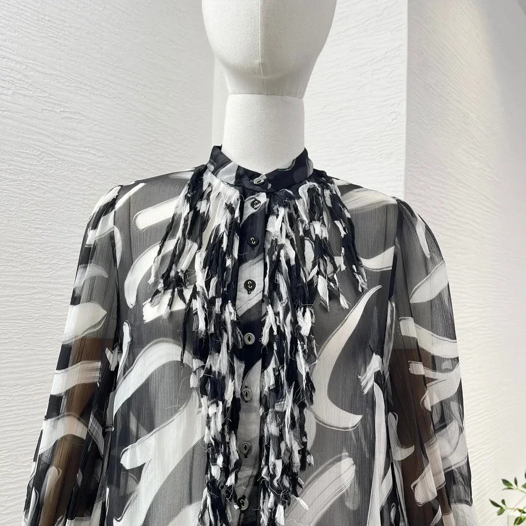 Новинка 2024 Высококачественная блузка из чистого шелка с застежкой на пуговицах