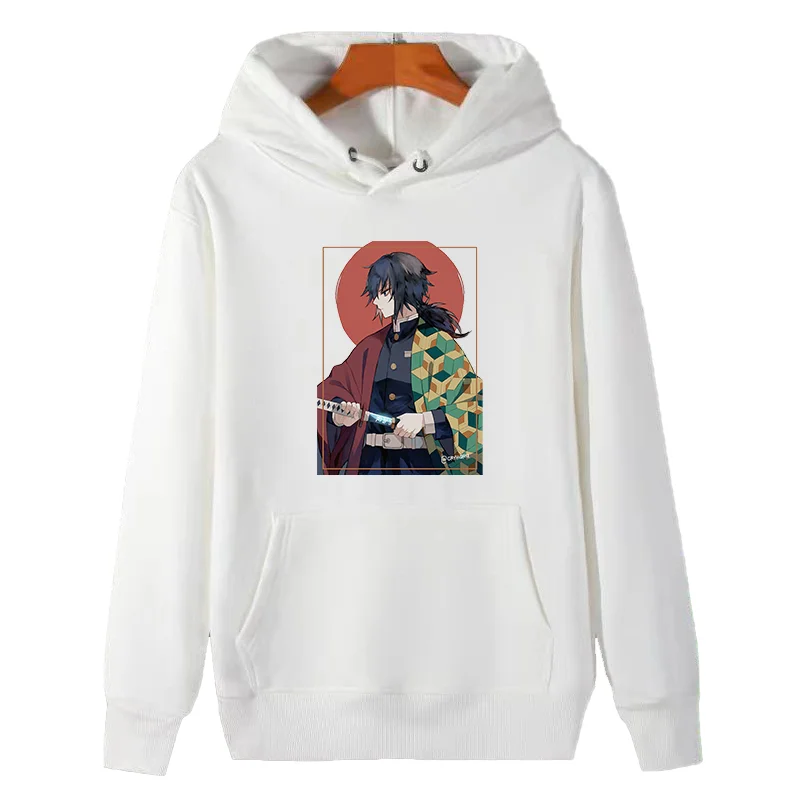 Demon Slayer Anime Giyu Tomioka Gothic Japanese Anime fashion Unisex graphic Hooded sweatshirts fleece hoodie Men's sportswear