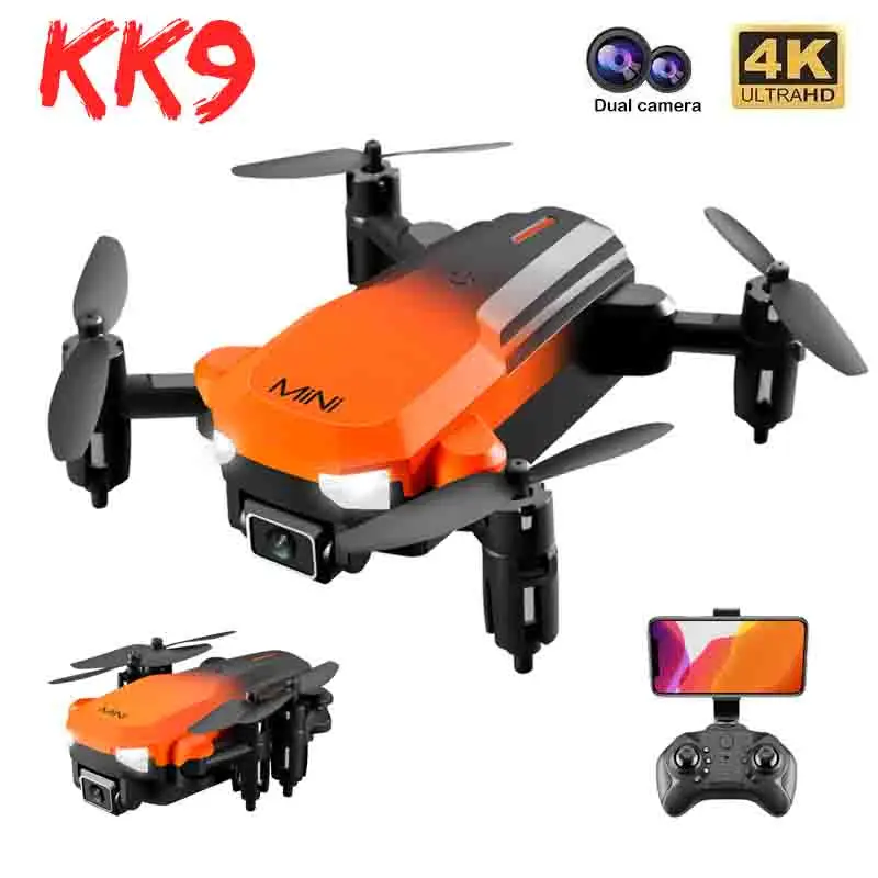 

Новинка 2022, миниатюрный Дрон KK9 4K HD с двойной камерой, удержание высоты, Wi-Fi FPV с функцией предотвращения препятствий, складной Квадрокоптер, игрушка в подарок