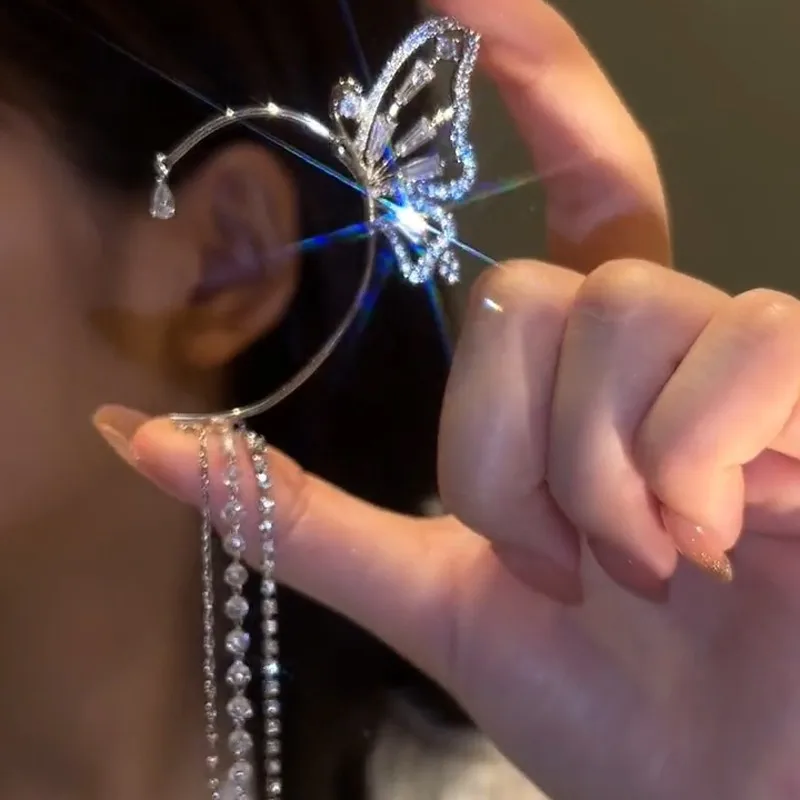 

Butterfly Tassel Earrings Female Niche Design High-end Light Luxury Earrings Without Ear Holes 2022 New Trendy Ear Accessories