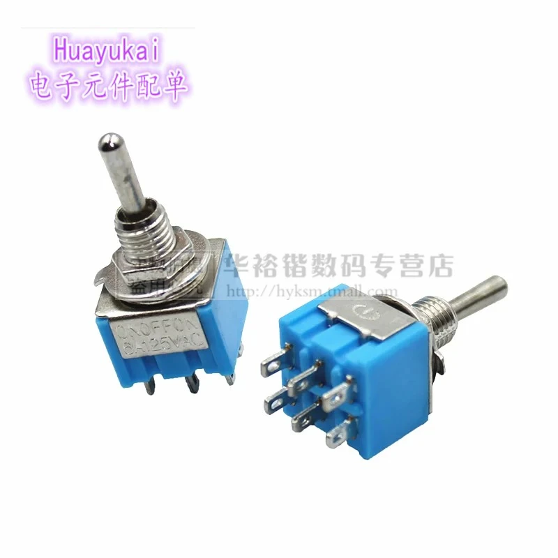 Фото 1 шт. синий 6-контактный DPDT ON-ON Mini MTS-203 6A125VAC миниатюрные тумблеры кнопочный переключатель набор одиночных выключателей питания MTS203 №2