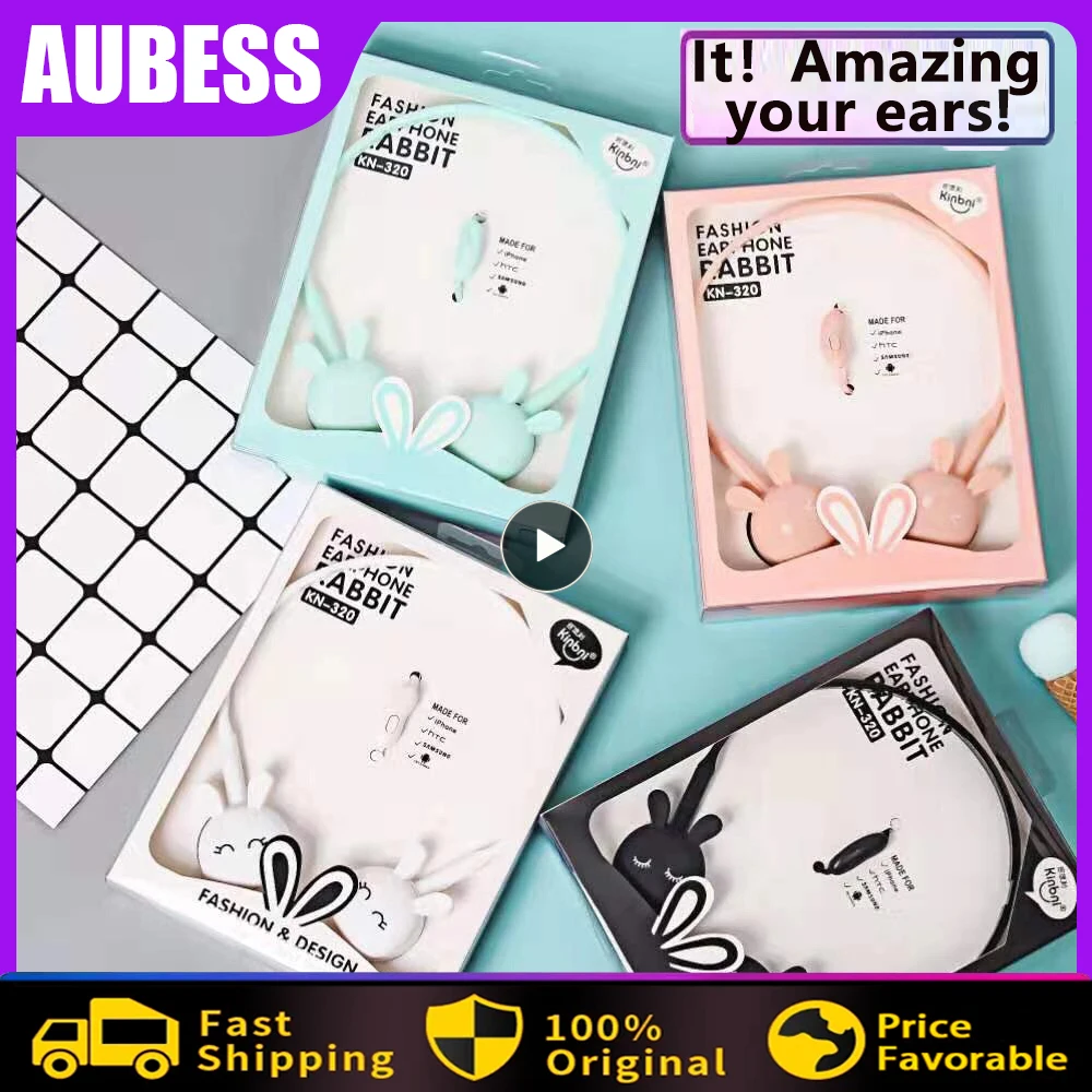 

Cartoon Cute Rabbit Wired Earphone With Ear-hook Sports Headset For Girls Kids Gift With Built-in Microphone Helmets Headphone