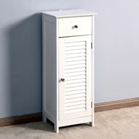 Bathroom Floor Cabinet Simple and Elegant Storage Organizer Set with Drawer and Single Shutter Door Wooden Classic White