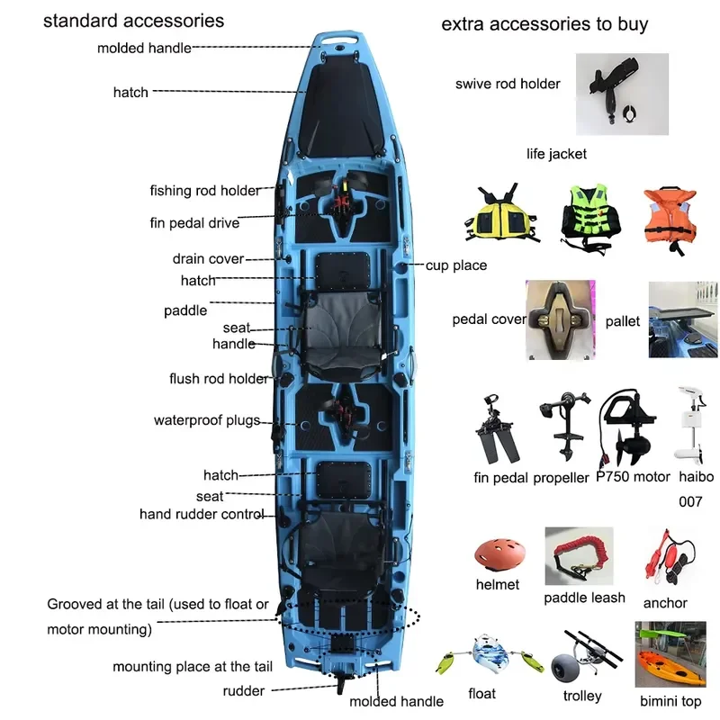 Фото Новый модульный педальный каяк Vicking Hull Design из HDPE, 3-секционный, двухместный, для туризма и рыбалки на озере, 14 футов, каноэ №4