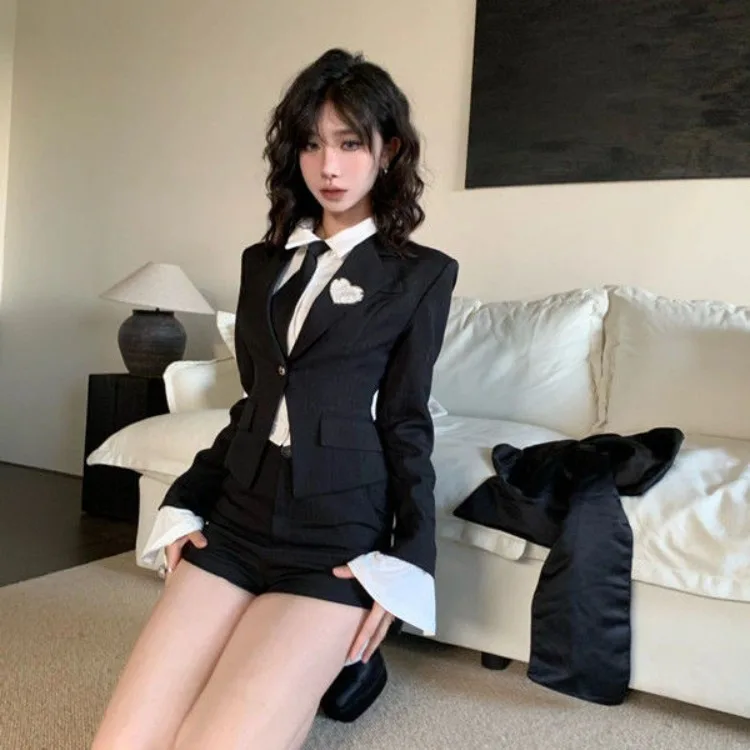 Модный простой костюм кардиган куртка + Y2k E-Girl нижняя рубашка для женщин