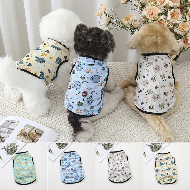 

Summer Pet Vest Thin Pet Cat Dog Vest Designer Sleeveless Cartoon Print Soft Simple Pets Clothes Cheap Puppy Shirts Dog Clothes