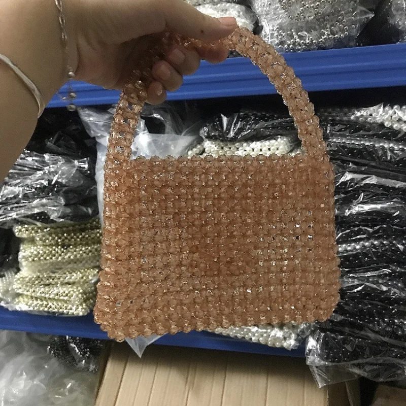 

Luxury Design Handmake Pink Acrylic Pearl Beaded Bag Women's Evening Bag Party Wedding Dinner Small Handbag and Purses 2023