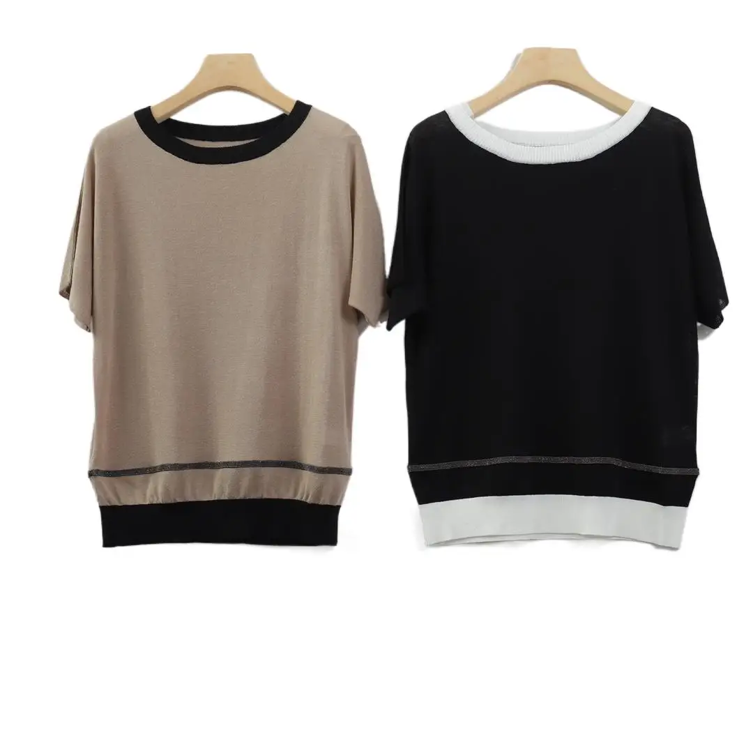 

2023 Women's Clothing Color Matching Short-Sleeved Top 0729