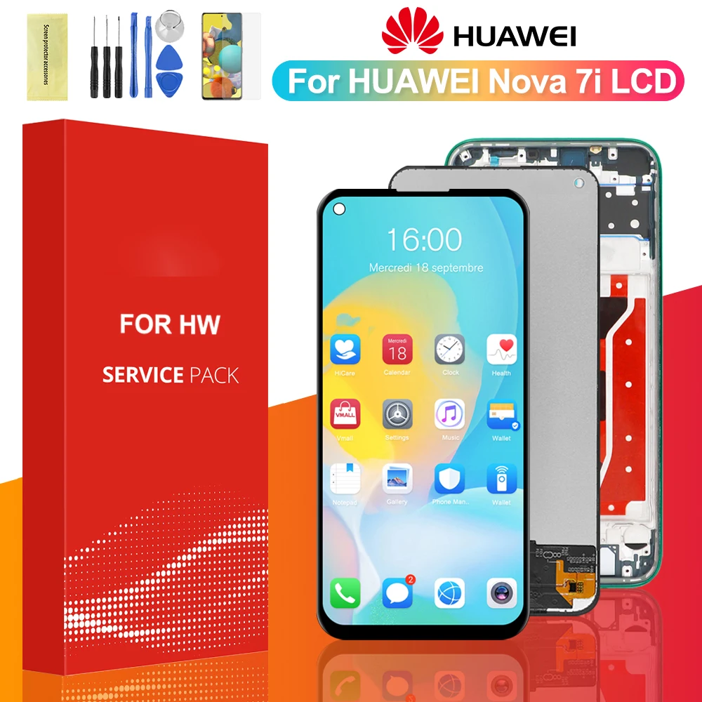 100% протестированный ЖК-дисплей для HUAWEI P40 Lite, ЖК-дисплей, сенсорный экран, дигитайзер в сборе, Замена для HUAWEI Nova 7i, зеркальный ЖК-дисплей